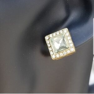 VINTAGE GOLDTONED & GLASS RHINESTONE SQUARE EARRINGS